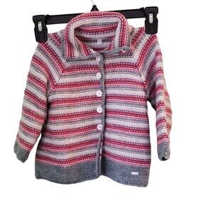 EUC! Babycottons Warm & Cozy Pink Gray Stripe Cardigan Size 18M / 18 Months